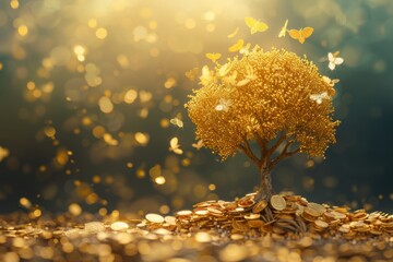  Golden Money Tree Symbolizing Financial Growth and Wealth Building for Future Prosperity
