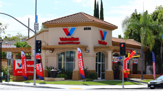 Los Angeles, California &ndash; July 17, 2024: Valvoline Instant Oil Change, american company that provides preventive maintenance services for many different types of automobiles