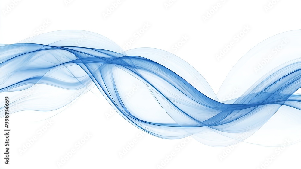 Poster dynamic blue wave pattern on a clean white background, with smooth curves and soft gradients, ideal 