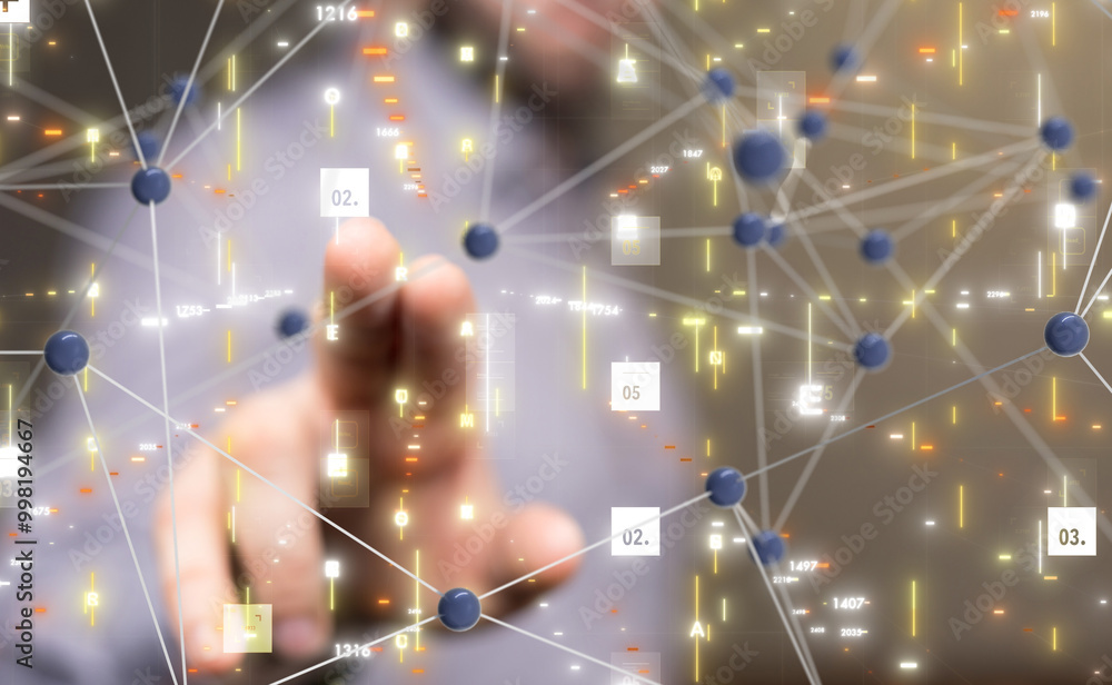 Poster neural network 3d illustration. big data and cybersecurity