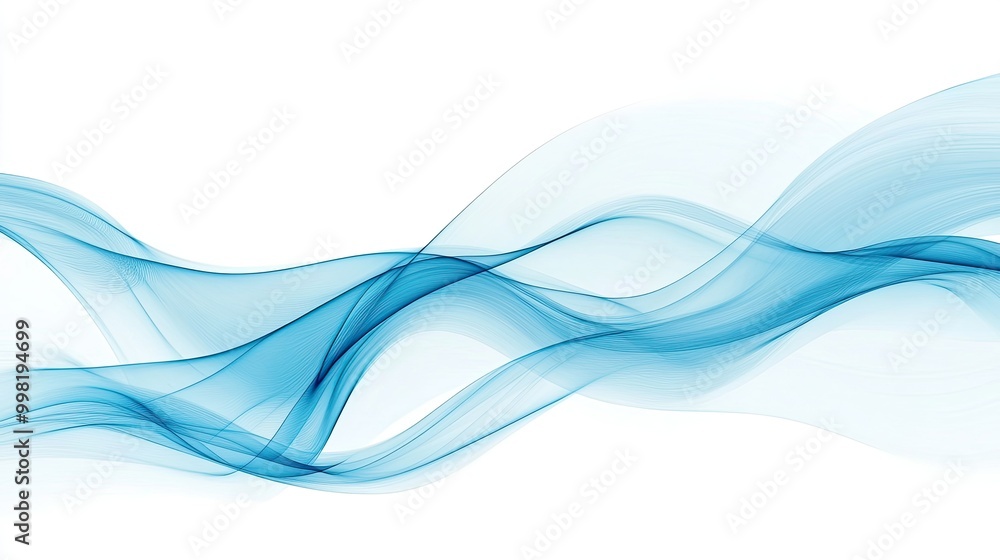 Poster dynamic blue wave pattern on a clean white background, with smooth curves and soft gradients, ideal 