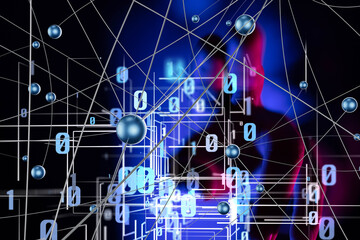 Global network. Blockchain. 3D illustration. Neural networks and artificial intelligence. Abstract