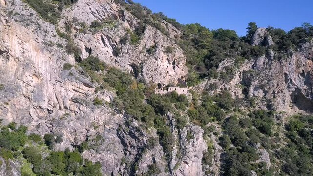 Incredible drone view of the ancient ruins at Af Tower in Oludeniz Fethiye Turkey