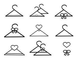 Vector Clothes Hangers with Bow and Heart – Minimalist set Icons for Logos