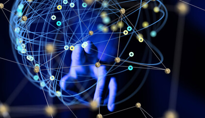 Global network. Blockchain. 3D illustration. Neural networks and artificial intelligence. Abstract