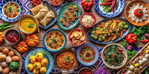 Traditional Azerbaijani Feast Celebrating Gurban Bayram with Colorful Dishes and Festive Decor