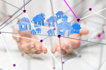 house. data Big data visualization background.Abstract technology - 3d