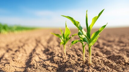 Sprouting Seedlings Emerging from Fertile Soil in Agricultural Field