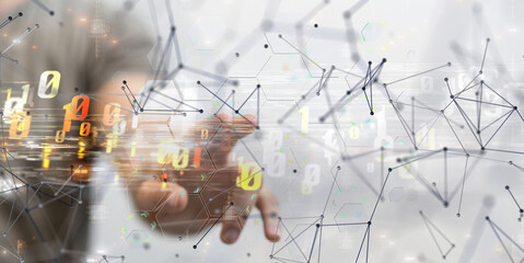 abstract lines with dots over dark background.