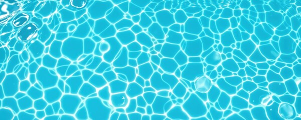 This image captures a serene swimming pool scene, featuring a vibrant blue water surface with white, symmetrical bubbles, creating a tranquil atmosphere