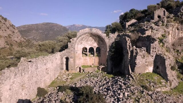 Ancient church from the Lycian ruins on the Gemiler Island in Fethiye Oludeniz Turkey