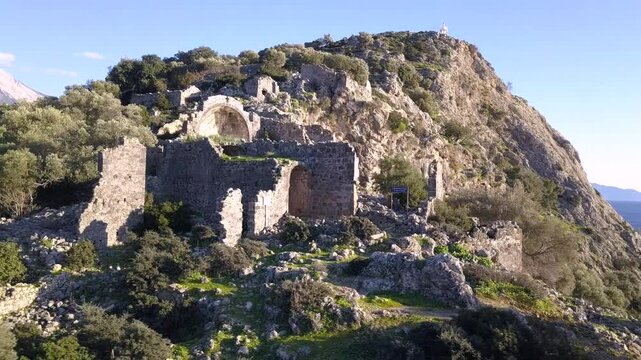 Ancient church from the Lycian ruins on the Gemiler Island in Fethiye Oludeniz Turkey