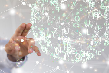 abstract lines with dots over dark background.