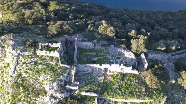Ancient church from the Lycian ruins on the Gemiler Island in Fethiye Oludeniz Turkey