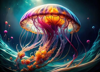 Naklejka premium Vibrant Jellyfish Illustrations Showcasing Intricate Details of Underwater Creatures in Motion