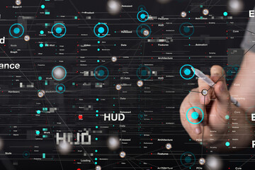 Neural network 3D illustration. Big data and cybersecurity