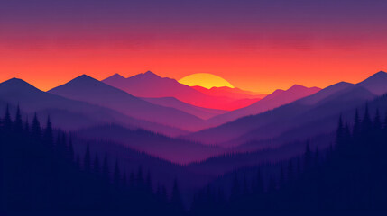 Obraz premium Sunset over Serene Mountain Landscape with Lake