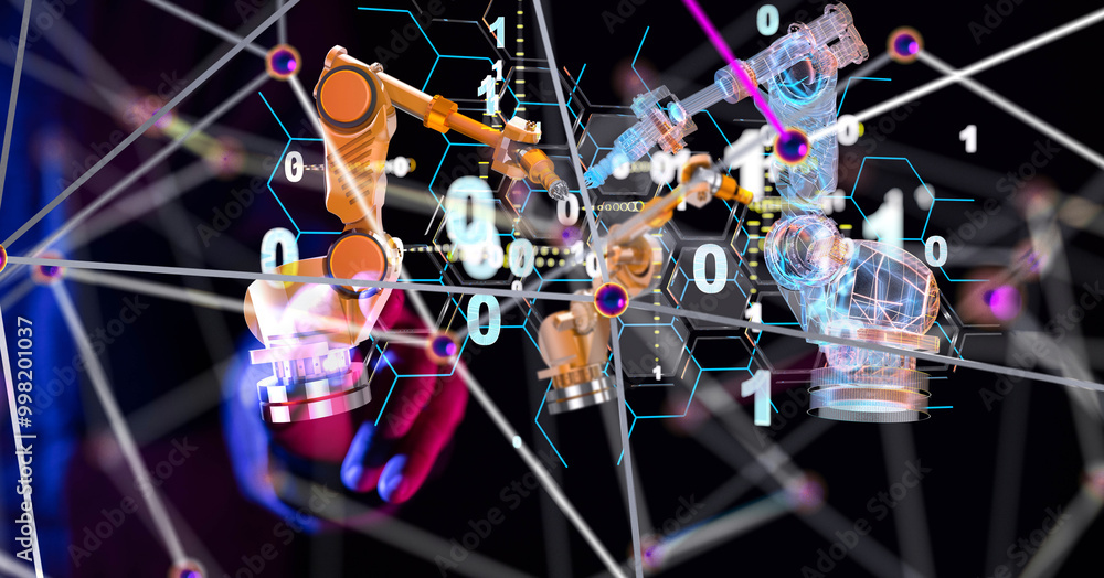 Poster neural network 3d illustration. big data and cybersecurity - 3d