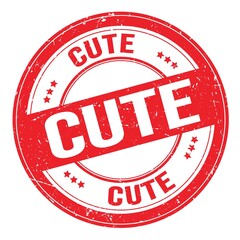 CUTE text written on red round stamp sign