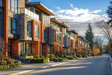 Modern townhouse row in suburban neighborhood