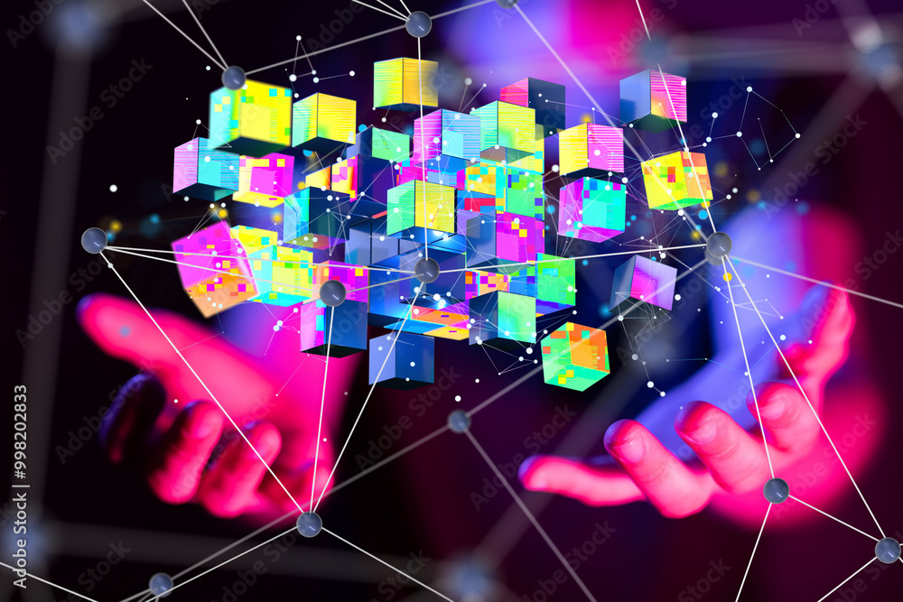 Poster data Internet infrastructure concept. Abstract technology background. 3D rendering.
