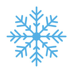 Snowflake illustration in soft blue color on white background with copy space
