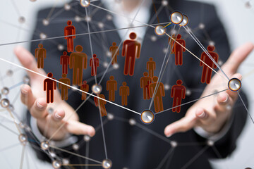 holding 3D rendering group of blue people