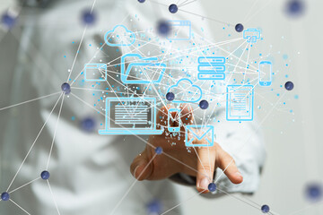 database data Cloud technology. Integrated digital web concept background