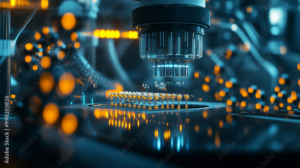 Poster advanced optical system interacting with microstructures in a high-tech laboratory setting