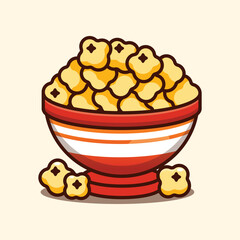 Vector cartoon illustration of popcorn in bowl