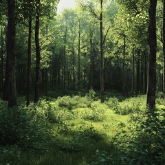 Obraz premium Beautiful green summer forest. spring background backdrop.