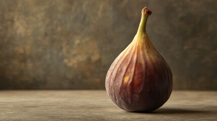 Obraz premium A Single Ripe Fig on a Rough Wooden Surface