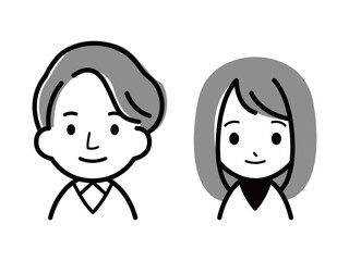 若い男女のモノクロアイコン
