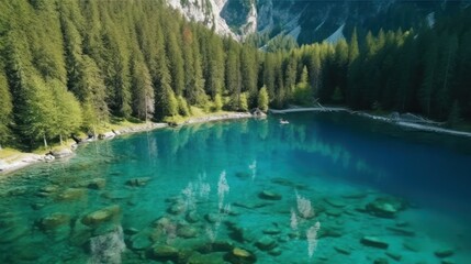 Crystal Clear Lake Surrounded by Lush Forest