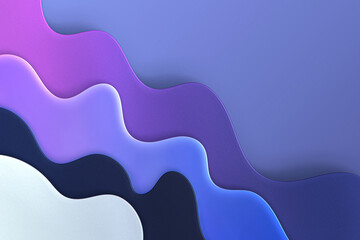 Waves with a smooth papercut texture undulate in a gradient of twilight shades, offering a dynamic and modern background