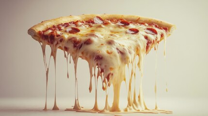 A Slice of Pepperoni Pizza with Melted Cheese Dripping