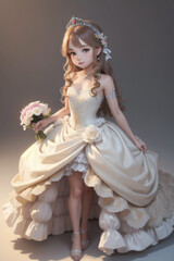 Chibi Princess Holding a Bouquet