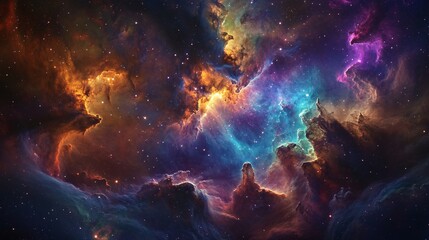 Obraz premium Vibrant cosmic nebula with colorful gases.
