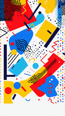 Dynamic abstract design with bold colors and geometric elements
An abstract composition featuring dynamic geometric shapes and vibrant colors on light background creating modern and energetic visual