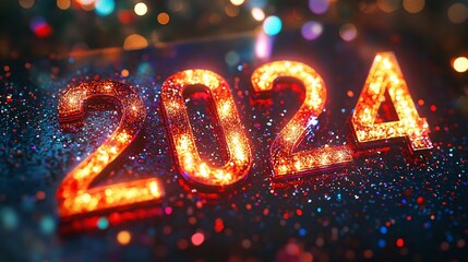 Sparkling 2024 numbers on festive background