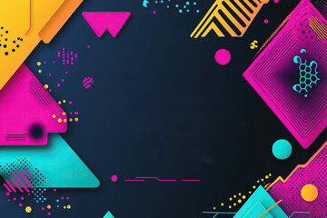 Abstract geometric design on dark background with vibrant shapes
A modern abstract design featuring bold geometric shapes on a dark background with vibrant colors, creating striking and dynamic visual