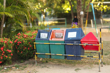 Recycling Bins Public Park and outdoor stock image