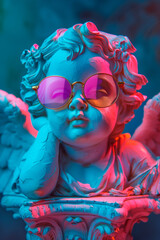 Little putto with angel wings and sunglasses