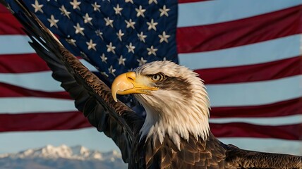 Naklejka premium american bald eagle and usa flag 