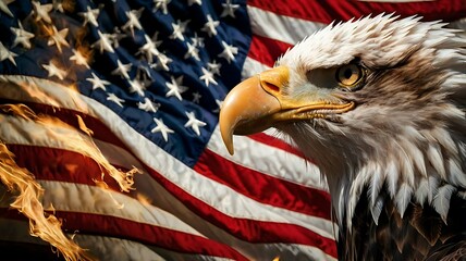 american bald eagle and usa flag 