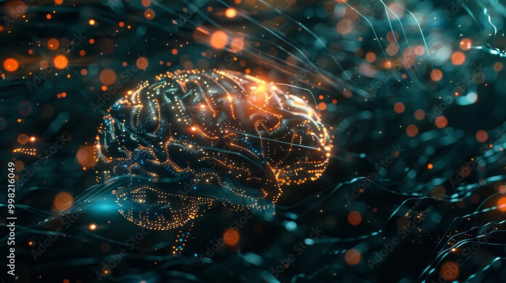 Poster a brain with a lot of lights on it