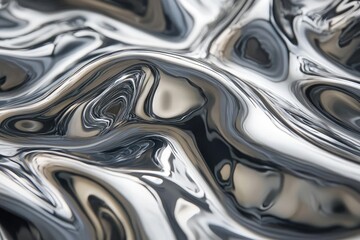 Liquid mercury texture, smooth and reflective, forming natural, fluid shapes