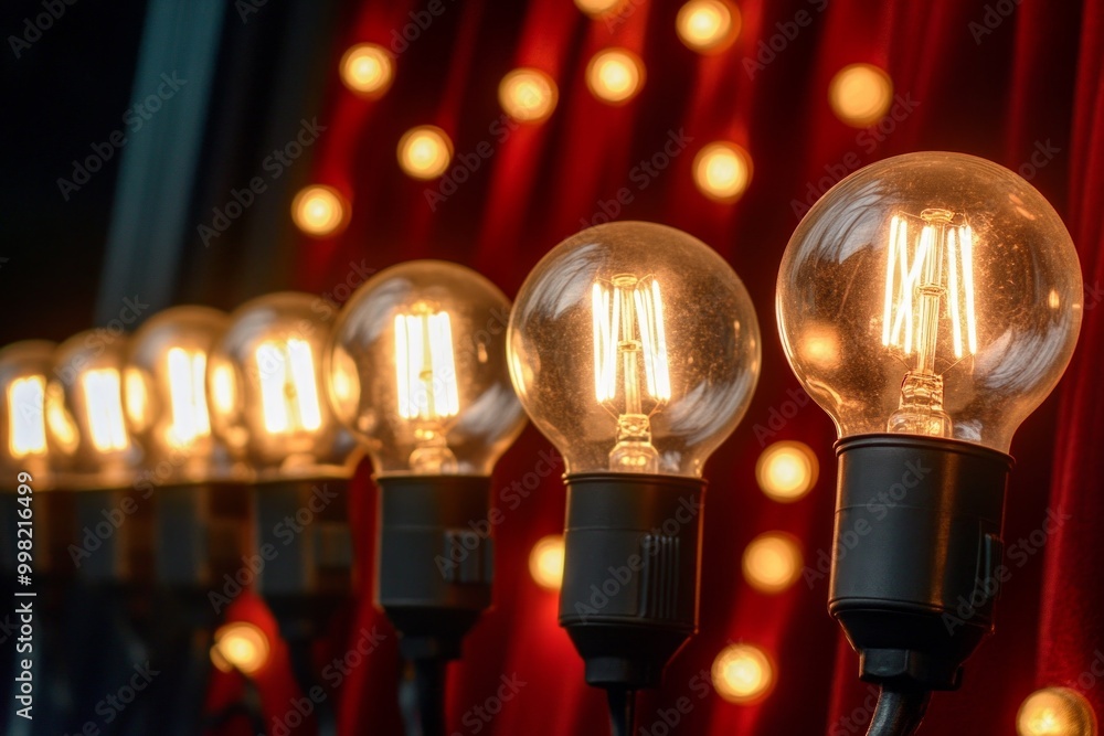 Poster a row of light bulbs are lit up, creating a warm and inviting atmosphere