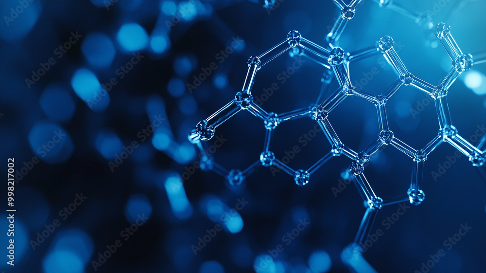 Aufkleber molecular structure highlighted with interconnected atoms on a blue background