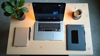 Fototapeta premium Workplace with laptop and office supplies